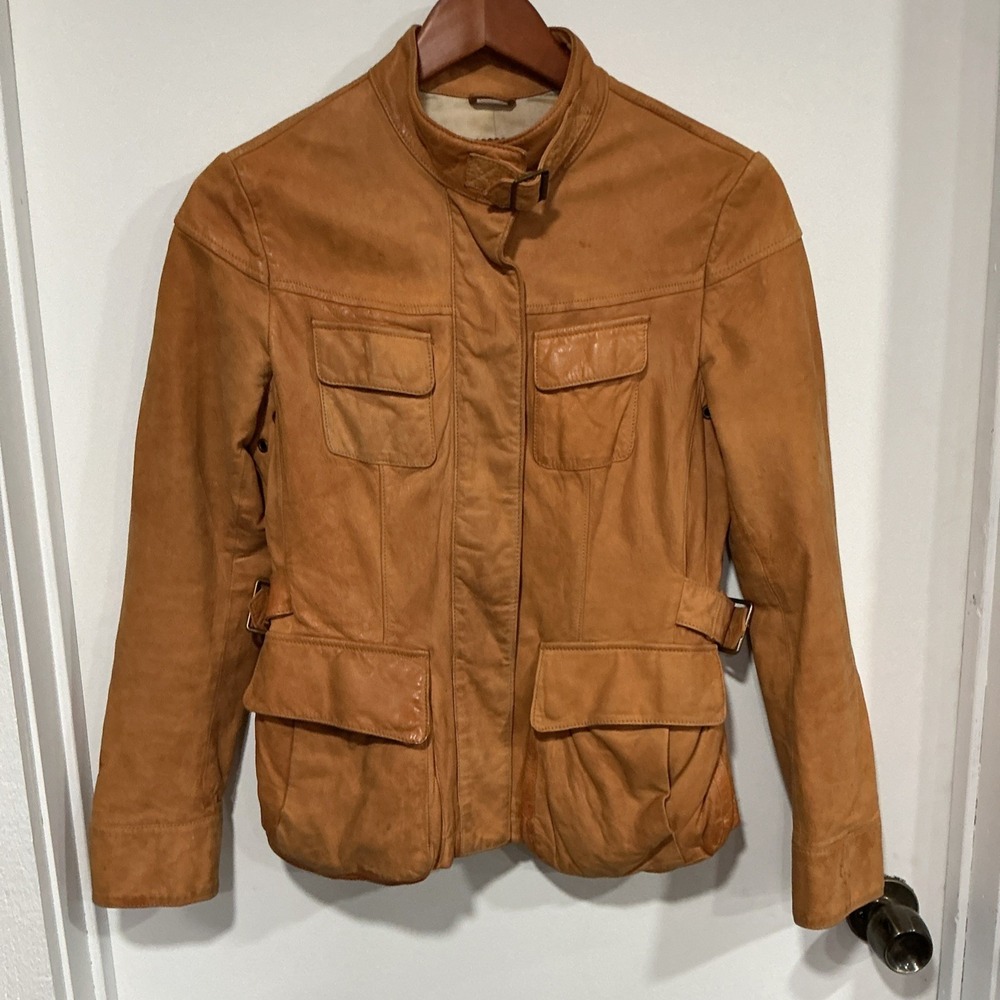 Banana Republic Leather Safari Field Utility Jacket, Honey, S, Distressed, Y2K